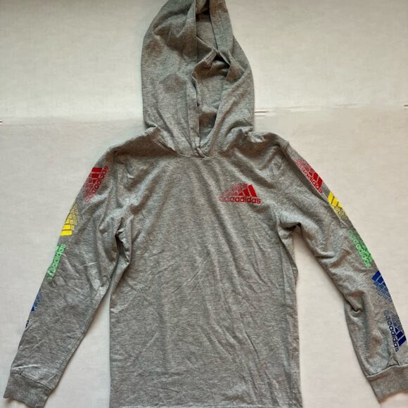 adidas Other - Adidas Boys' Rainbow Sleeve Long Sleeve Hooded Tee - Gray - Size M (10/12)